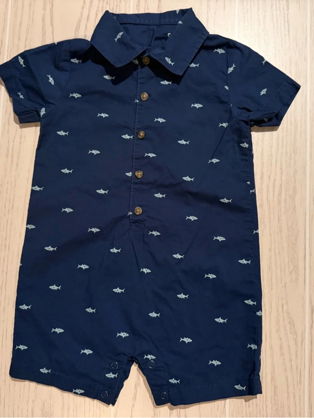 Carter’s‎ Baby Boy 18M Romper Bundle 2 Shortall Outfits Shark Tropical EUC